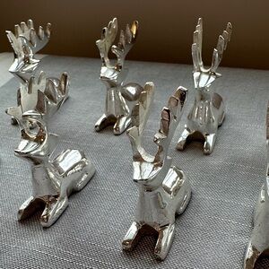 Vintage Style Silver Reindeer Place Card Holder Set of 8